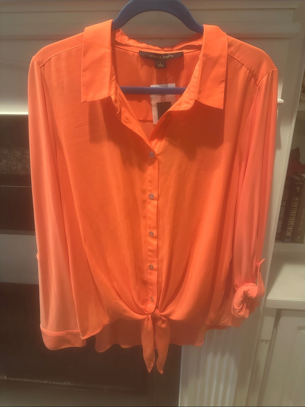 Cynthia Steffe Coral Button-Front Tie Blouse